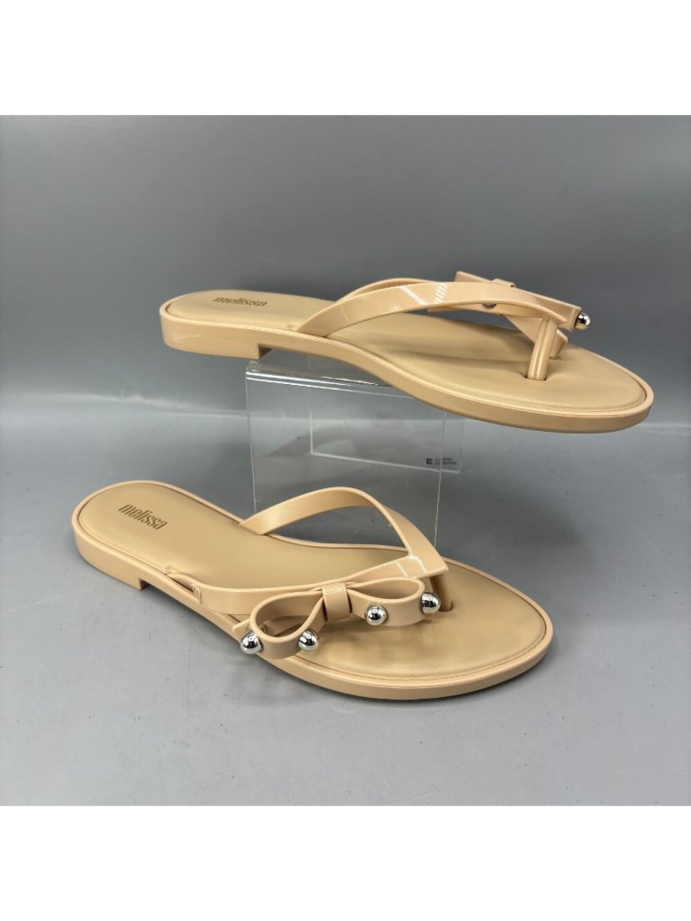 Melissa Flip Flop Slim II Fashion Thong Sandals Womens 8 Tan Maxi Bow Detail